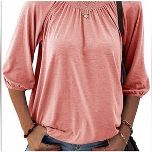 BKE Coral Peasant-Style 3/4 Sleeve Blouse